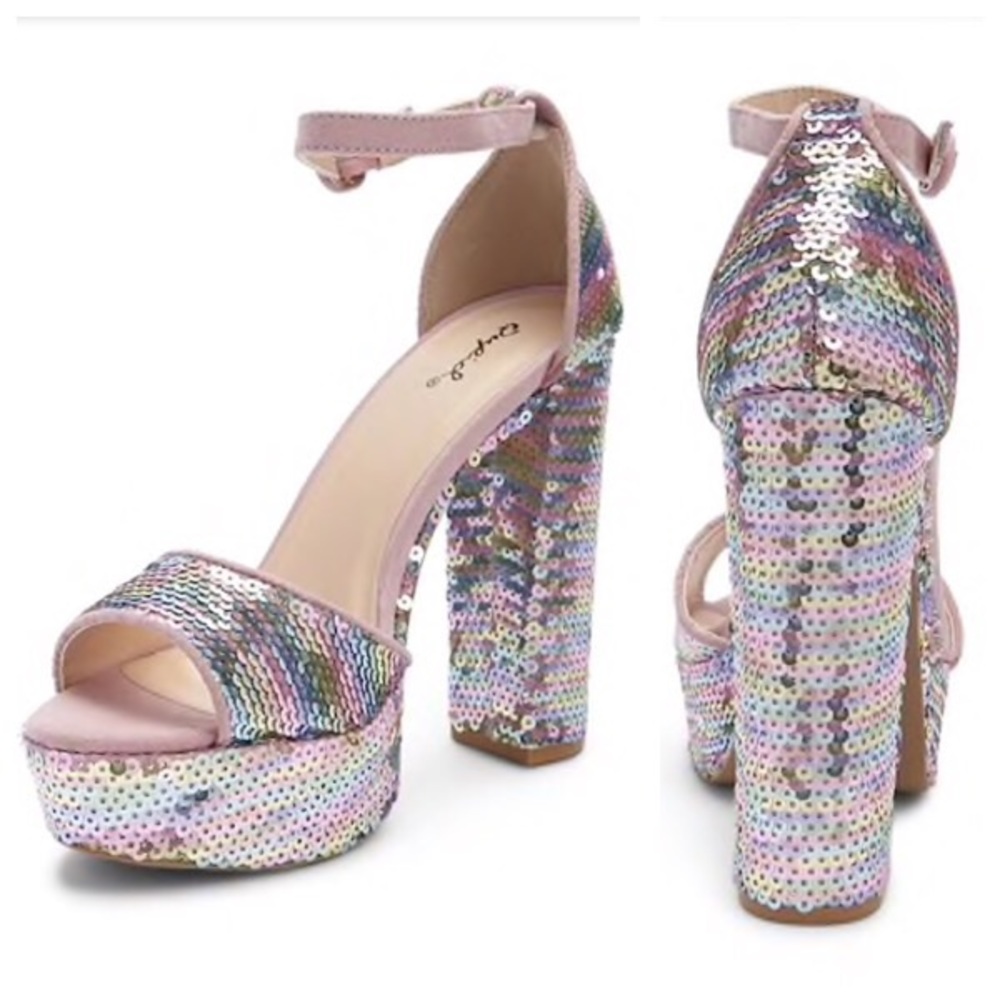 NWOB Qupid Pink Platform Heels with Sequins